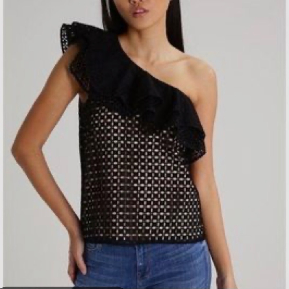 J. Crew Black One-Shoulder Eyelet Top